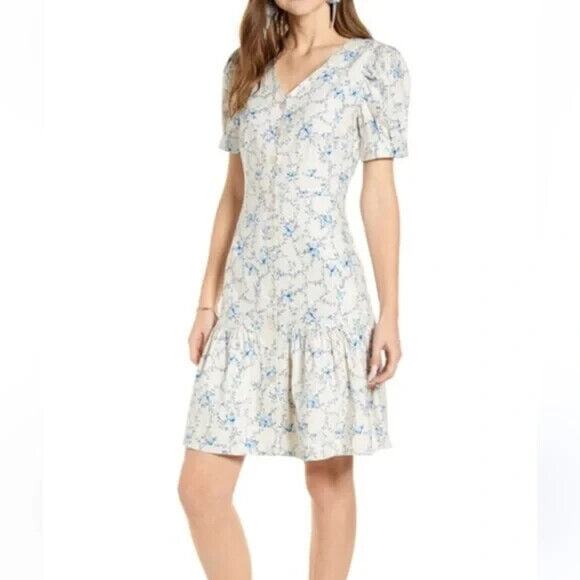 Rachel Parcell Linen Blend Shirt Dress In Pink Parchment Eleanor Floral Size XL - Picture 1 of 9